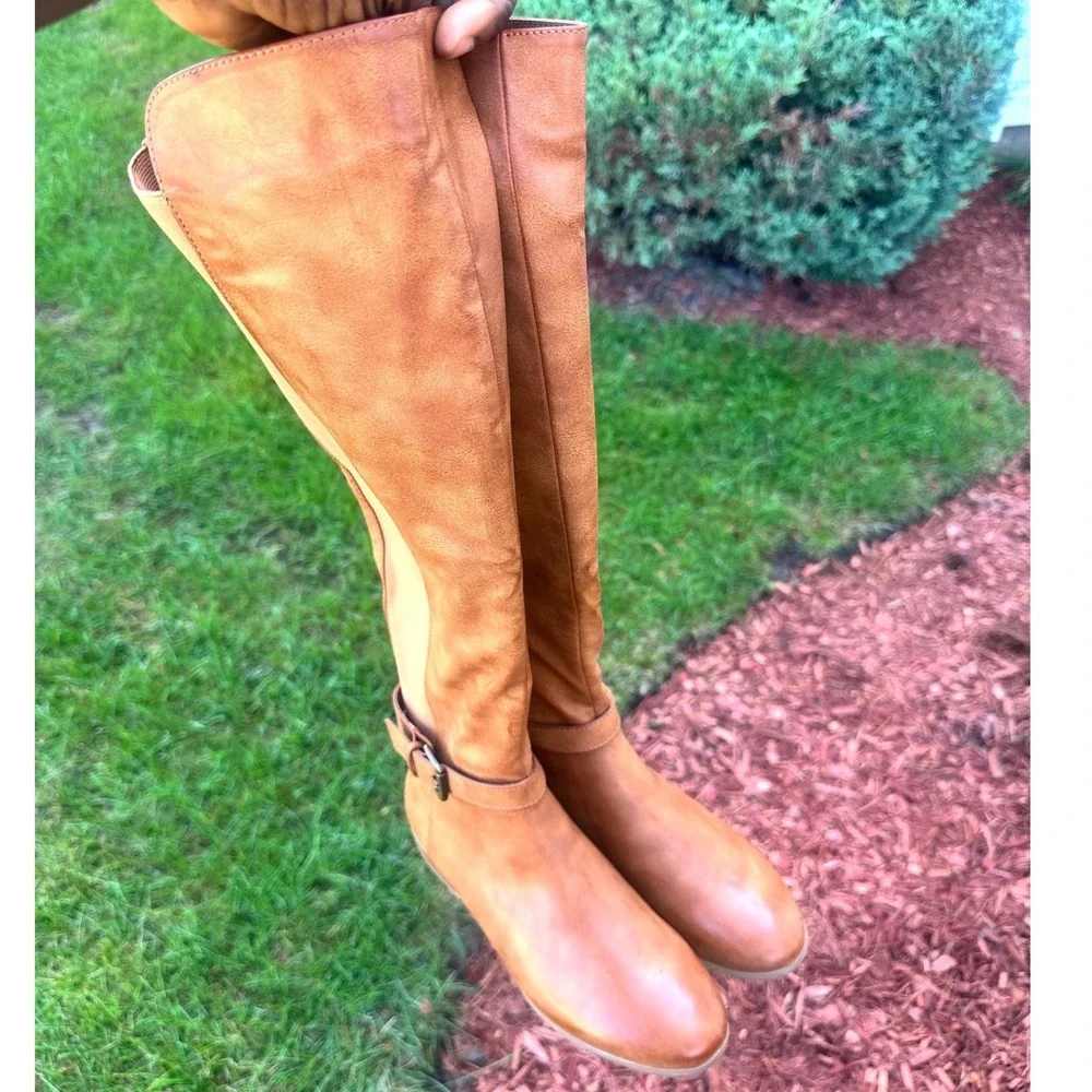 Style & Co Kimmball Wide Calf Faux Leather Over The Knee Boots Women's Sz 6M Tan